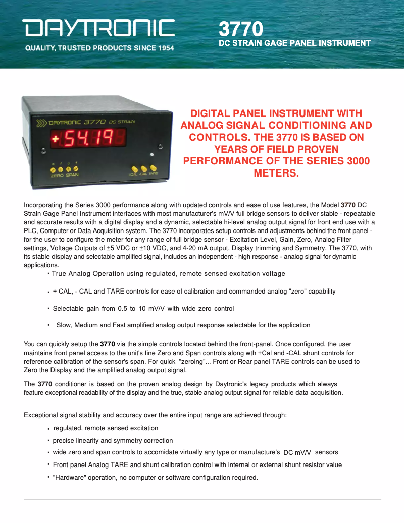 Page 1 de la notice Fiche technique Daytronic 3770P