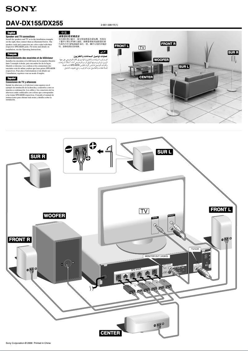 Page 1 de la notice Guide d'installation Sony DAV-DX255