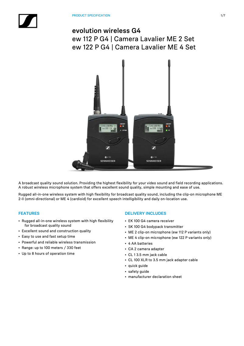 Page n°1 - Manuel utilisateur Sennheiser EW 122P G4