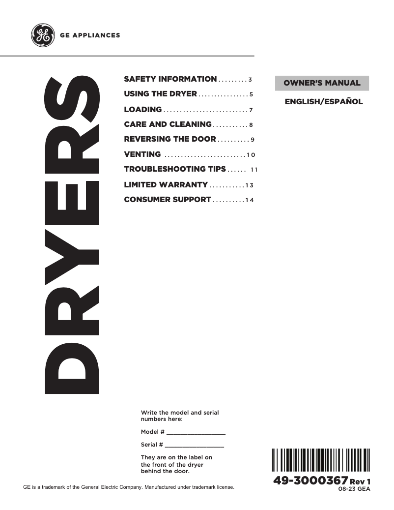 Page n°1 - Guide d'installation GE GTD38EASWWS