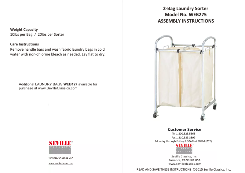 Page 1 de la notice Manuel utilisateur Seville Classics WEB275