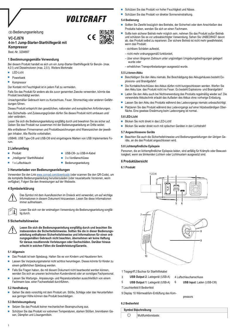 Page 1 de la notice Manuel utilisateur Voltcraft VC-CJS76
