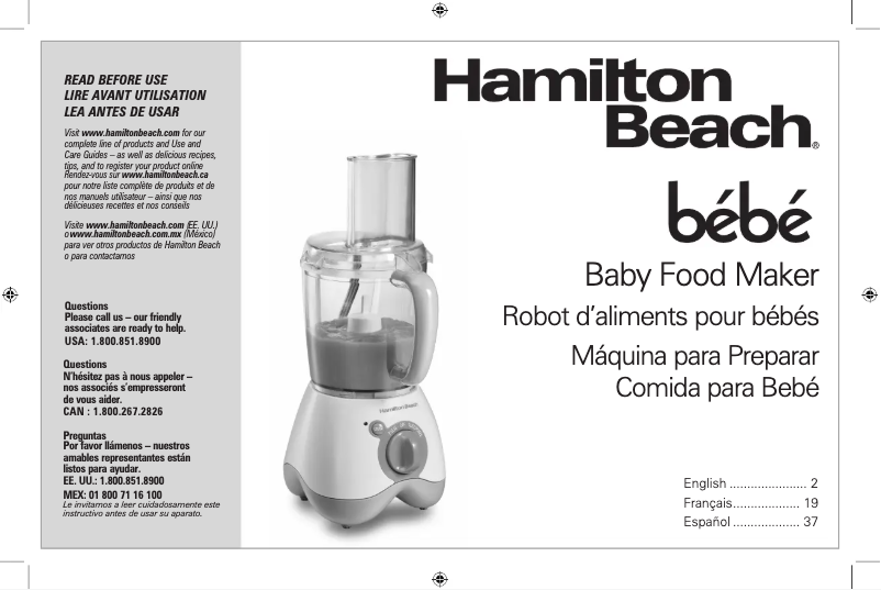Page 1 de la notice Manuel utilisateur Hamilton Beach Bebe All-in-One Baby 36533
