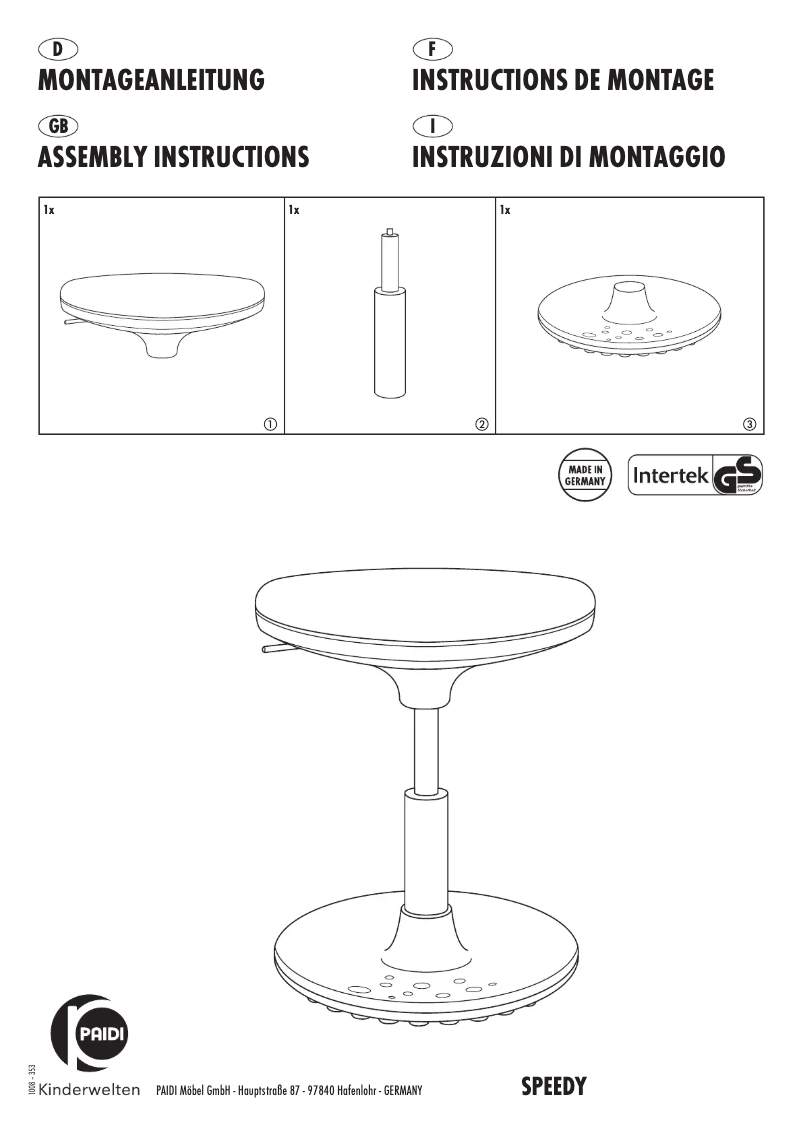 Page n°1 - Manuel utilisateur Paidi Speedy