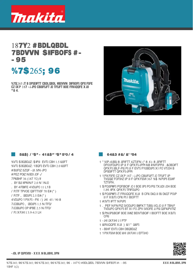 Page 1 de la notice Fiche technique Makita DVC265ZXU