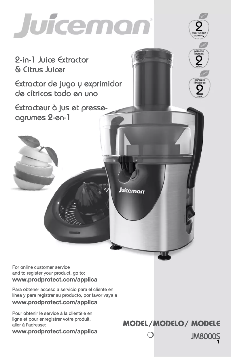 Page 1 de la notice Manuel utilisateur Juiceman JM8000S