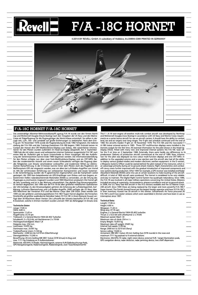 Page n°1 - Manuel utilisateur Revell F/A-18C Hornet