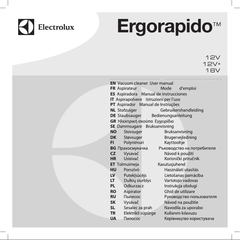 Page 1 de la notice Manuel utilisateur Electrolux ErgoRapido ZB2901