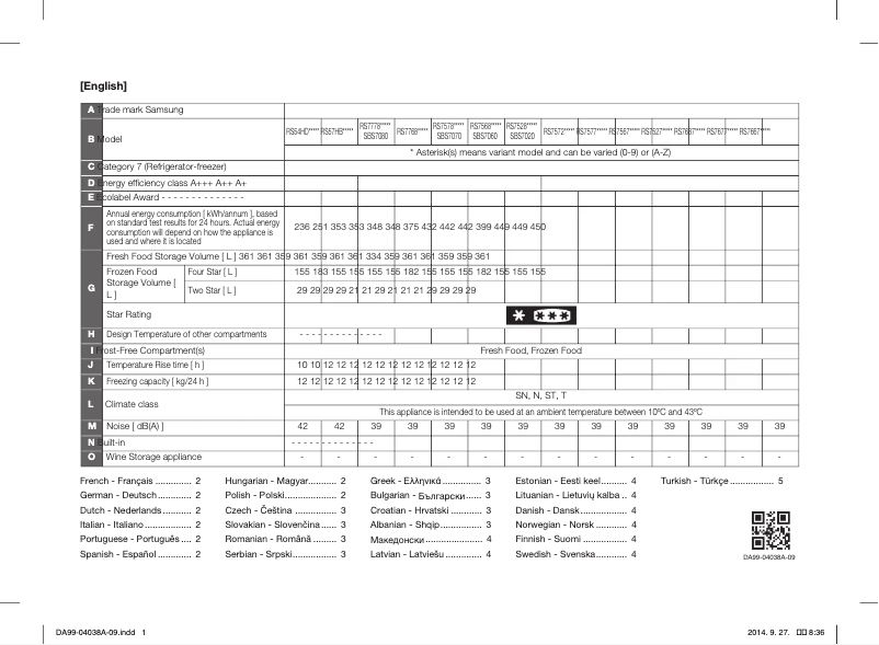 Page n°1 - Fiche technique Samsung RS7768FHCBC