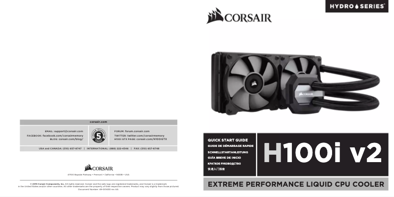 Page n°1 - Manuel utilisateur Corsair Hydro Series H100i v2