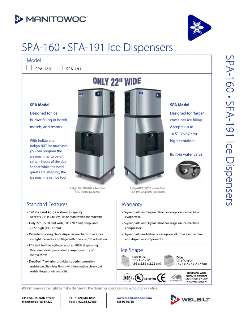 Page n°1 - Fiche technique Manitowoc SPA-160