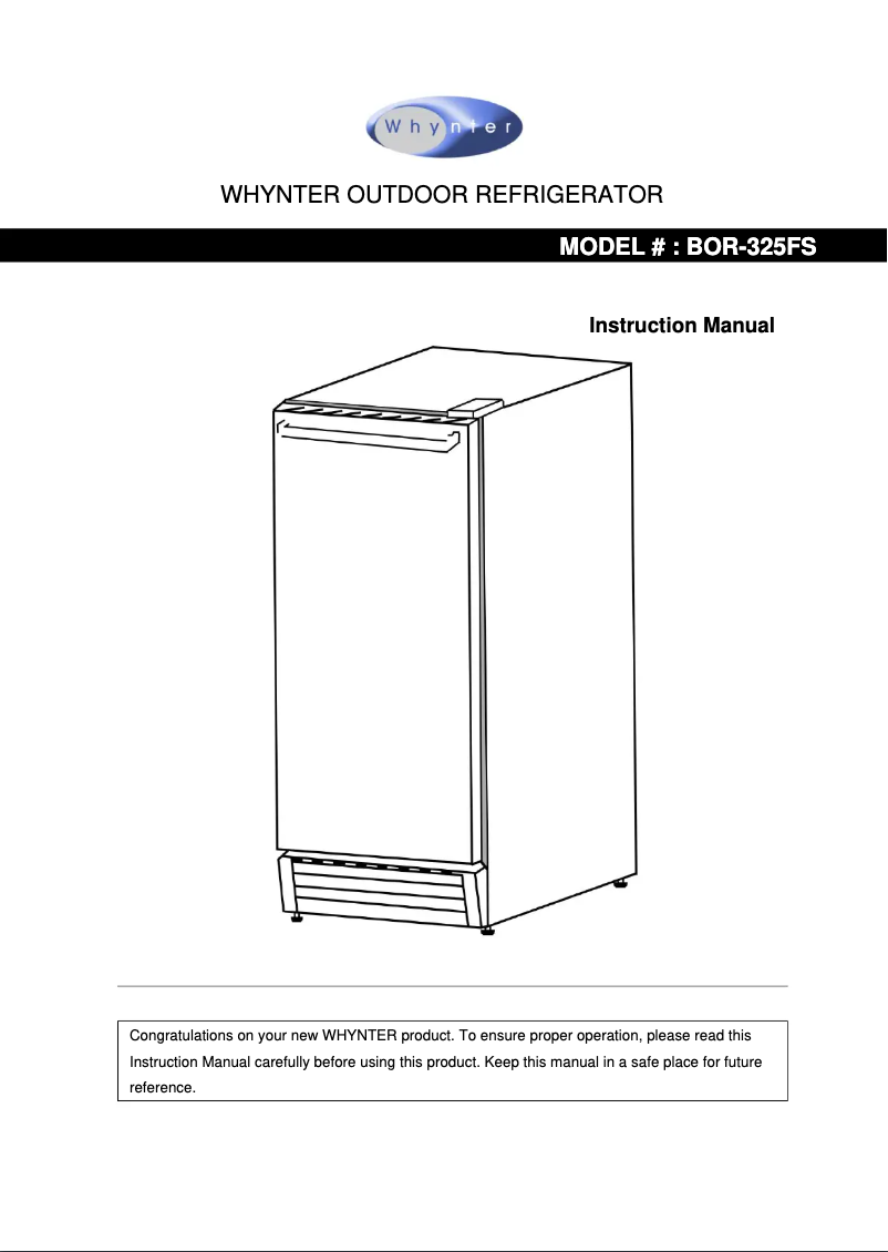 Page 1 de la notice Manuel utilisateur Whynter BOR-325FS