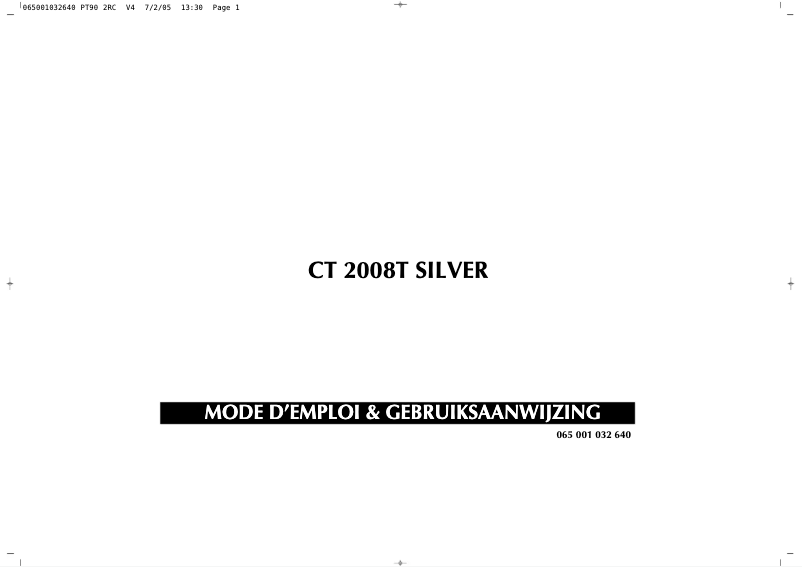 Page n°1 - Manuel utilisateur Finlux CT2008T Silver