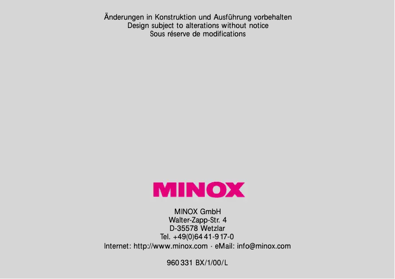 Page 1 de la notice Manuel utilisateur Minox MX