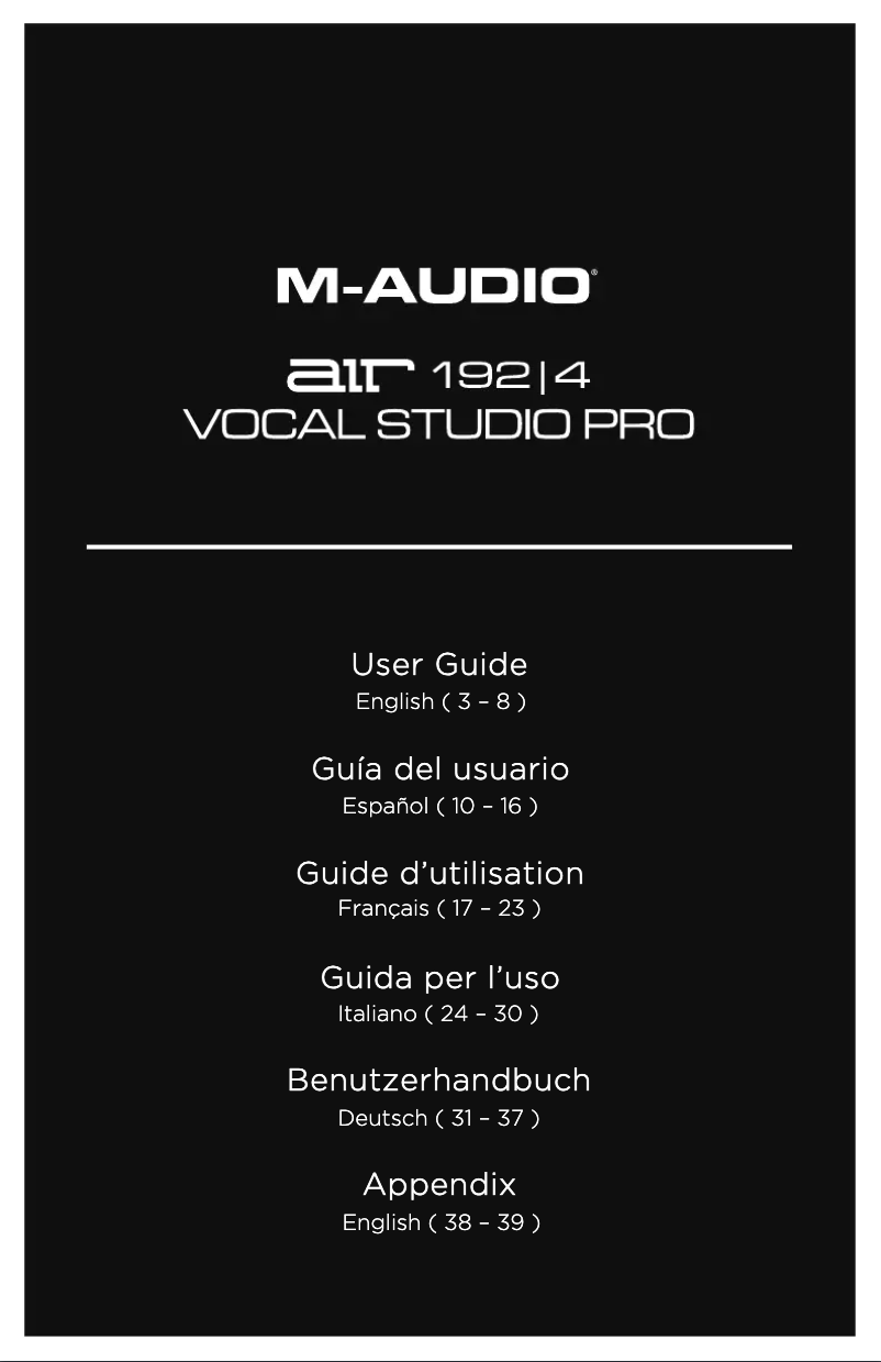 Page 1 de la notice Manuel utilisateur M-Audio AIR 192|Vocal Studio Pro
