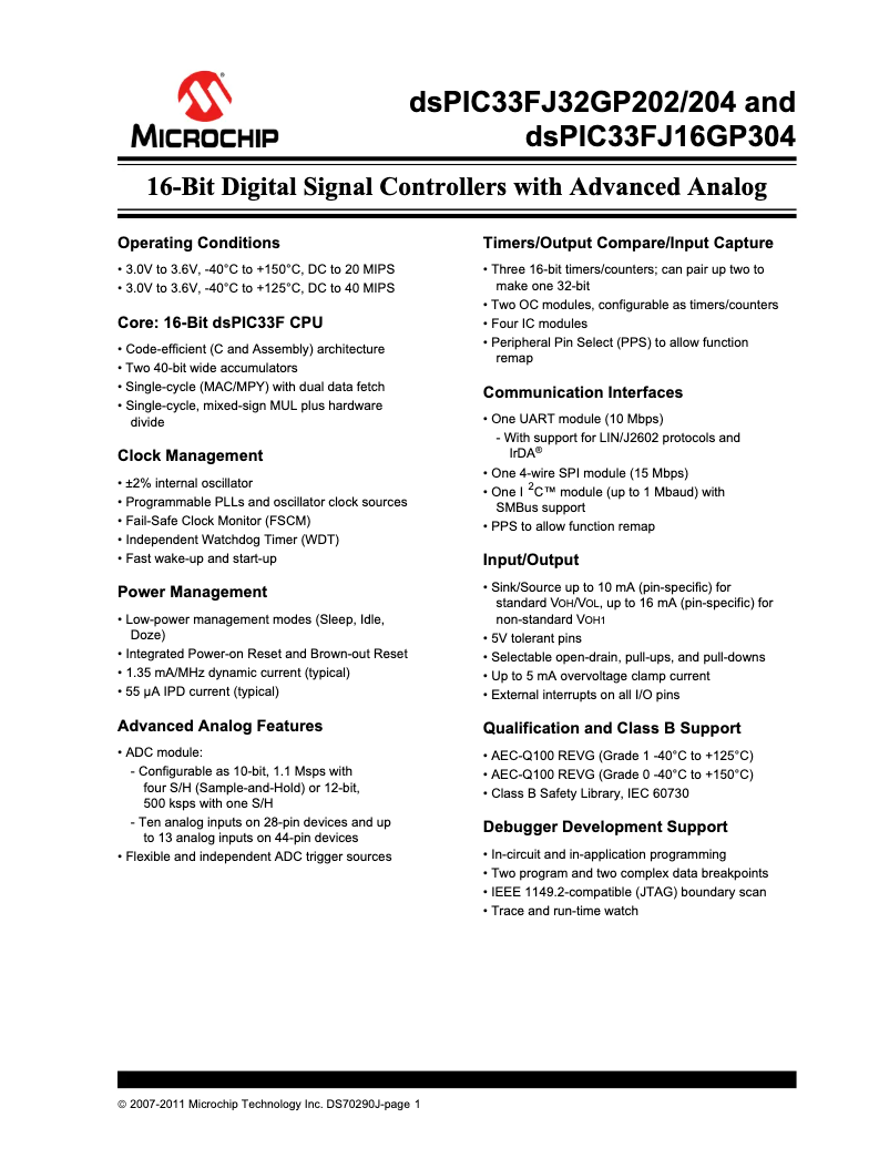 Page 1 de la notice Fiche technique Microchip dsPIC33FJ32GP202