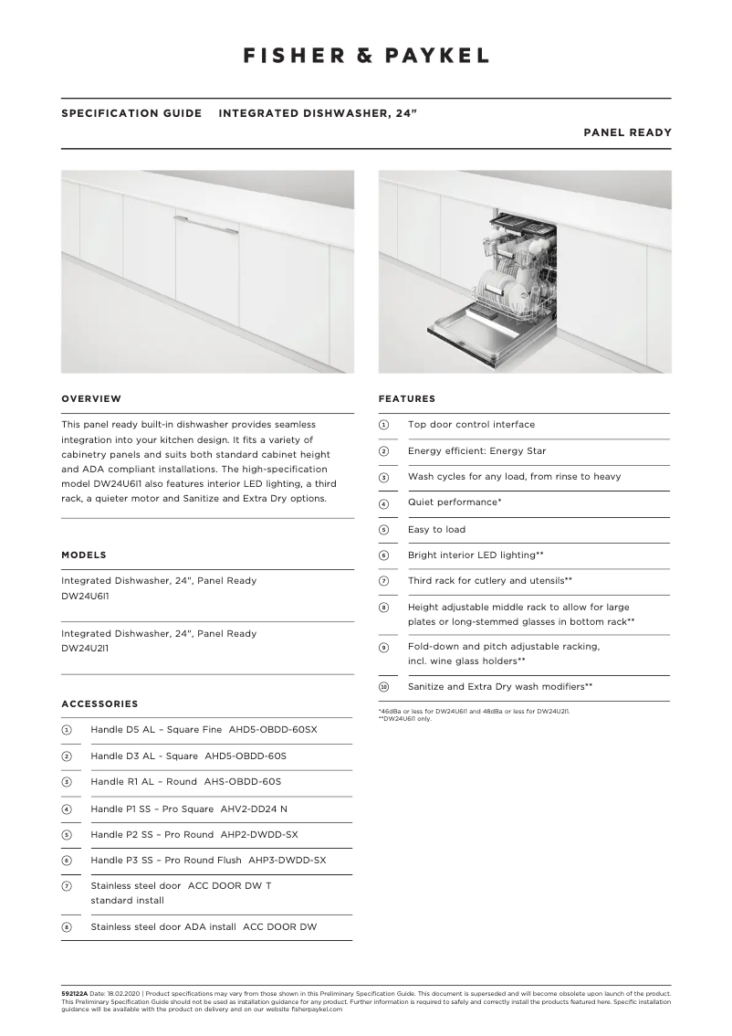 Page 1 de la notice Fiche technique Fisher & Paykel DW24U2I1