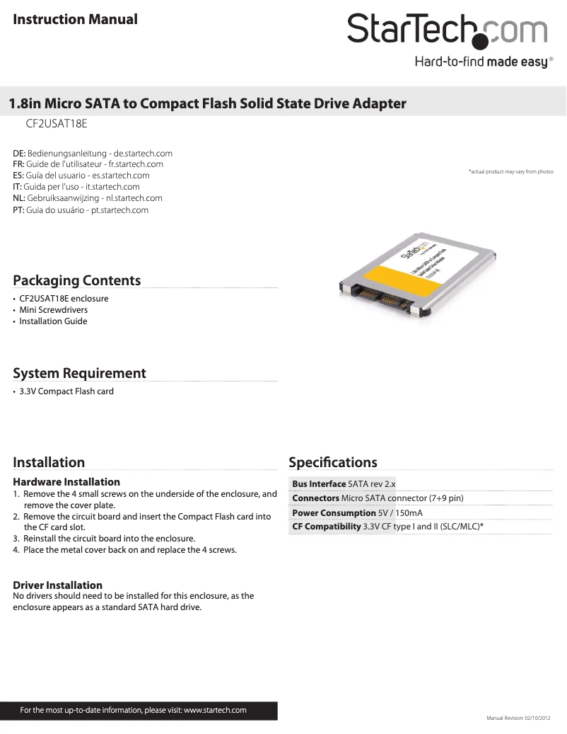 Página 1 del manual Manual de usuario StarTech.com CF2USAT18E