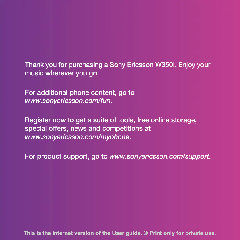 Página 1 del manual Manual de usuario Sony W350i