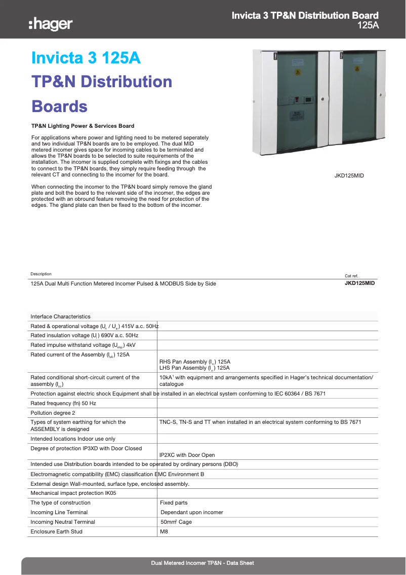 Page n°1 - Fiche technique Hager JKD125MID