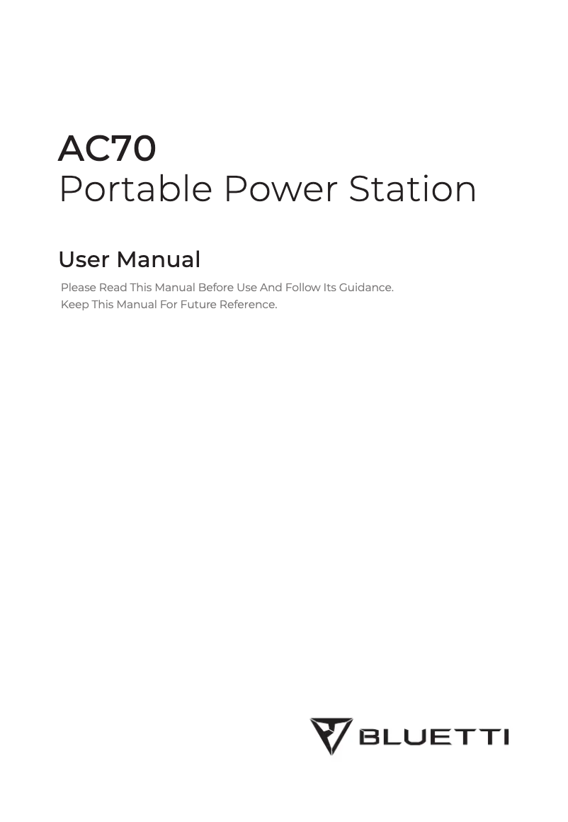 Page 1 de la notice Manuel utilisateur Bluetti AC70