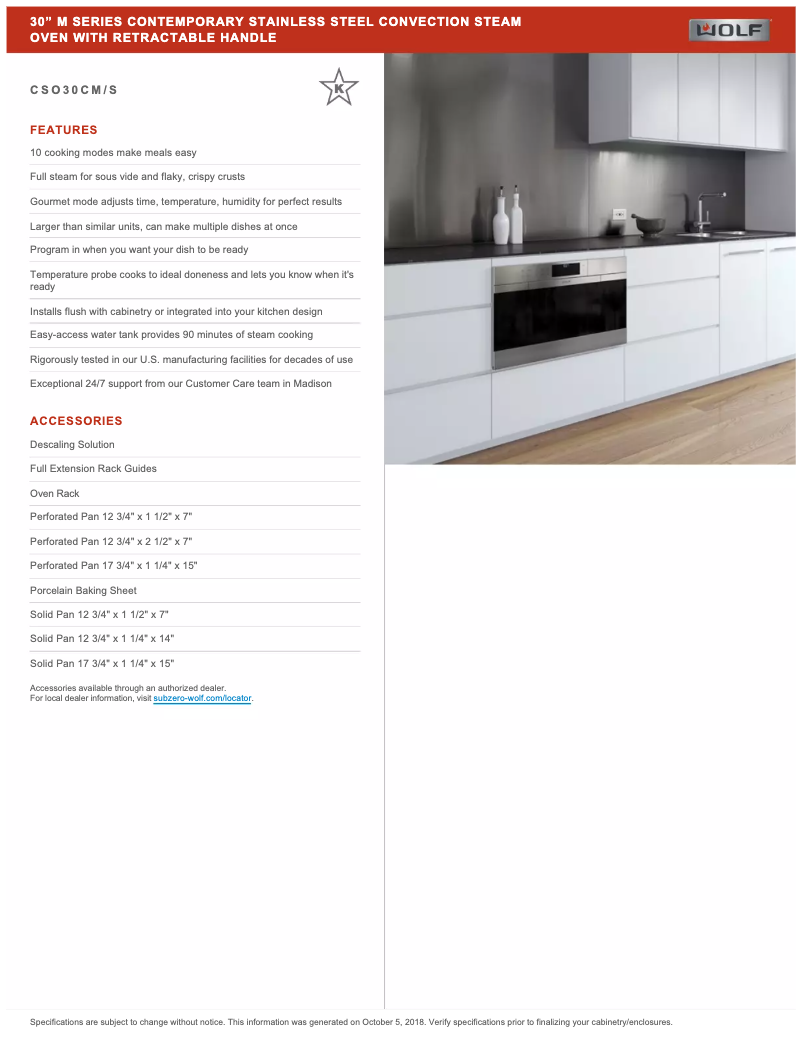 Page 1 de la notice Fiche technique Wolf M Series CSO30CM/S