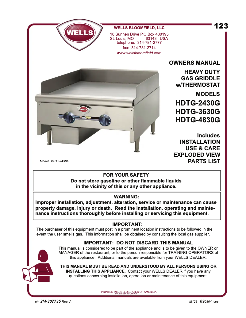 Page n°1 - Manuel utilisateur Wells HDTG4830G