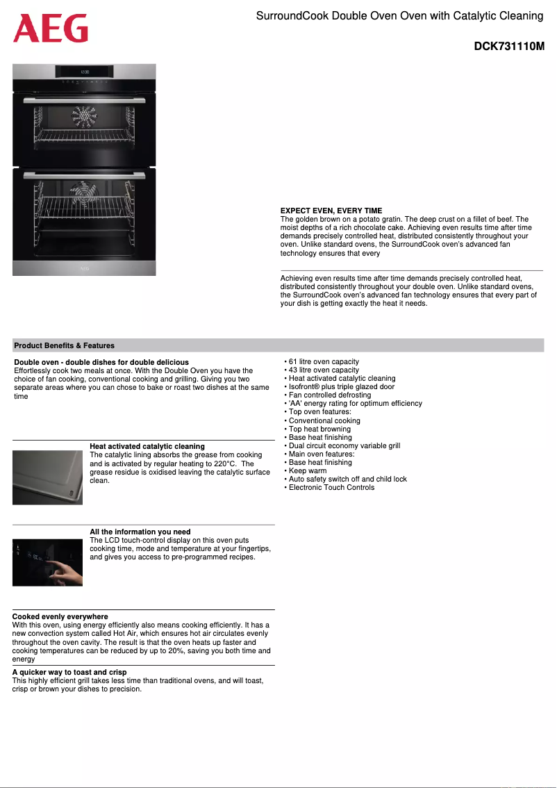Página 1 del manual Ficha técnica AEG DCK731110M