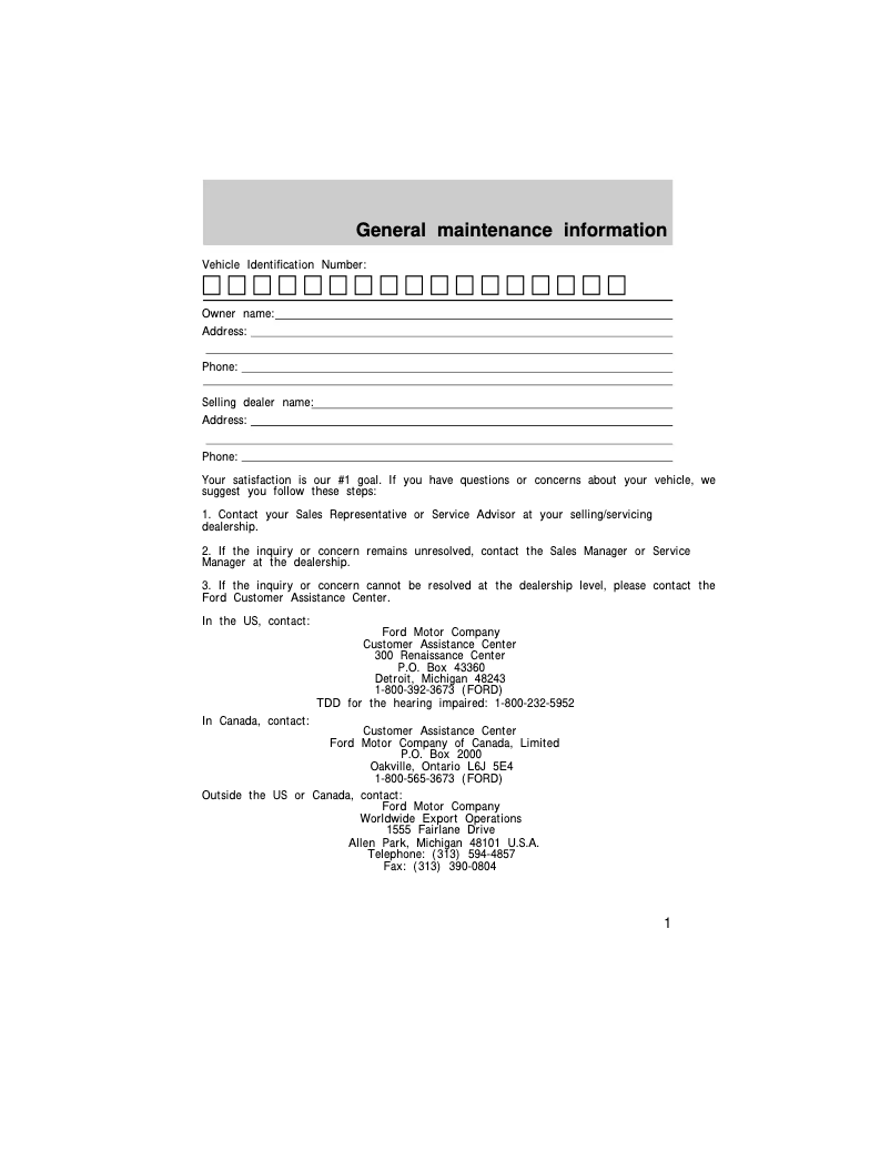 Page 1 de la notice Manuel d'utilisation et d'entretien Ford Escort (1998)