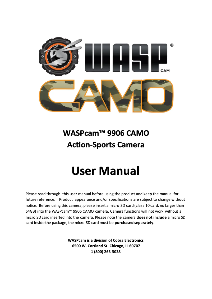 Page n°1 - Manuel utilisateur Cobra WASPcam 9906 Camo