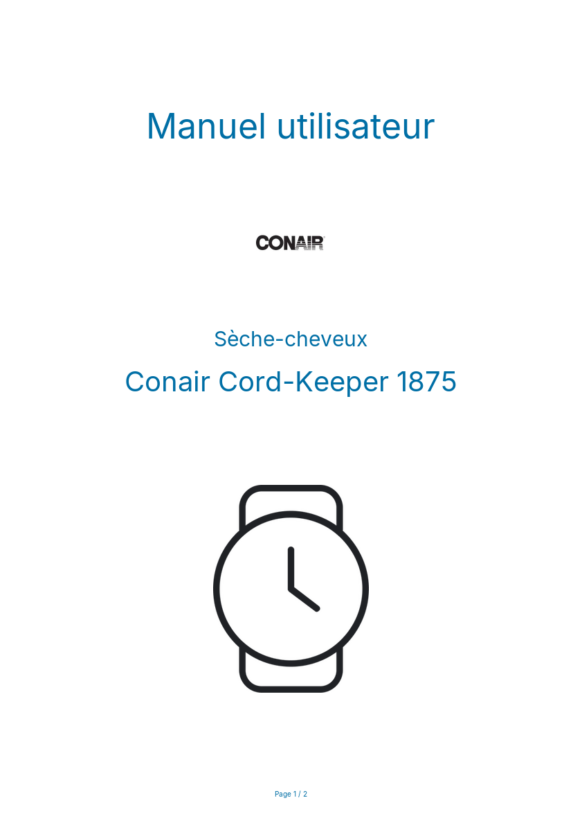 Page n°1 - Manuel utilisateur Conair Cord-Keeper 1875