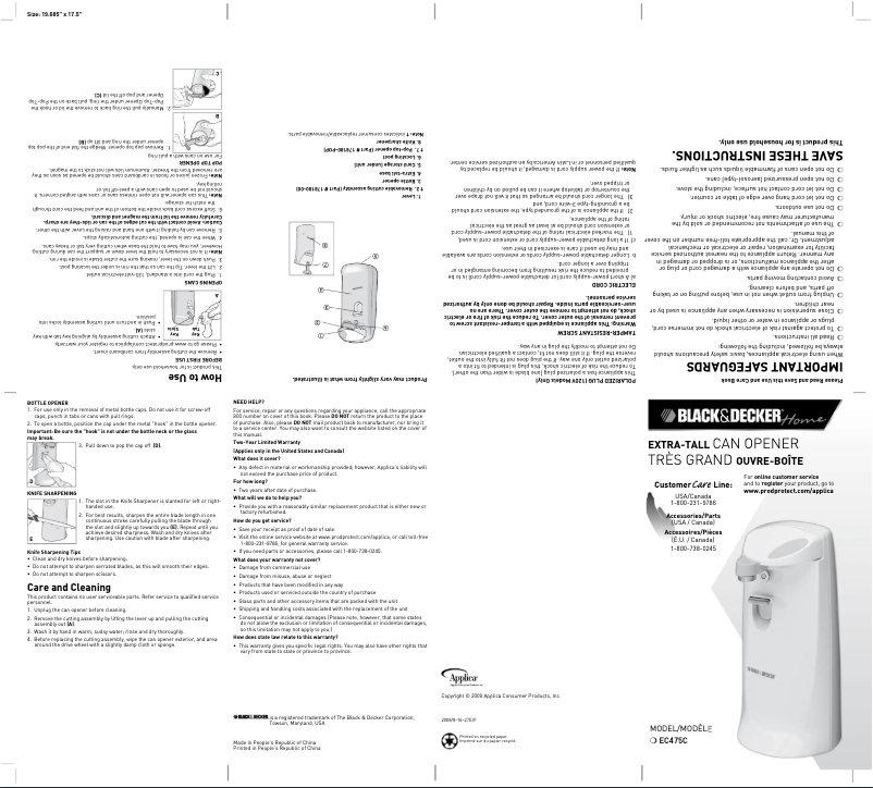 Page 1 de la notice Manuel utilisateur Black & Decker EC475C