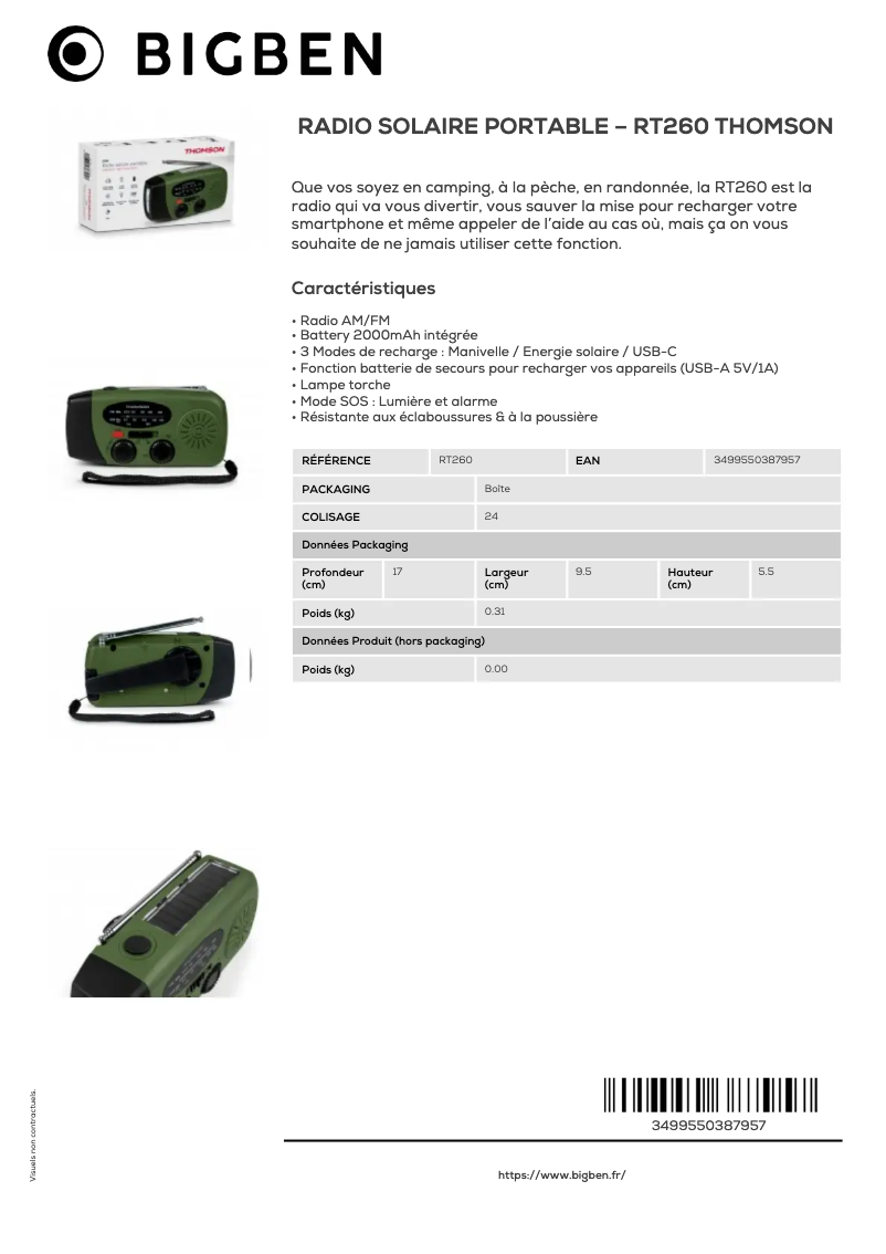 Page n°1 - Fiche technique Thomson RT260