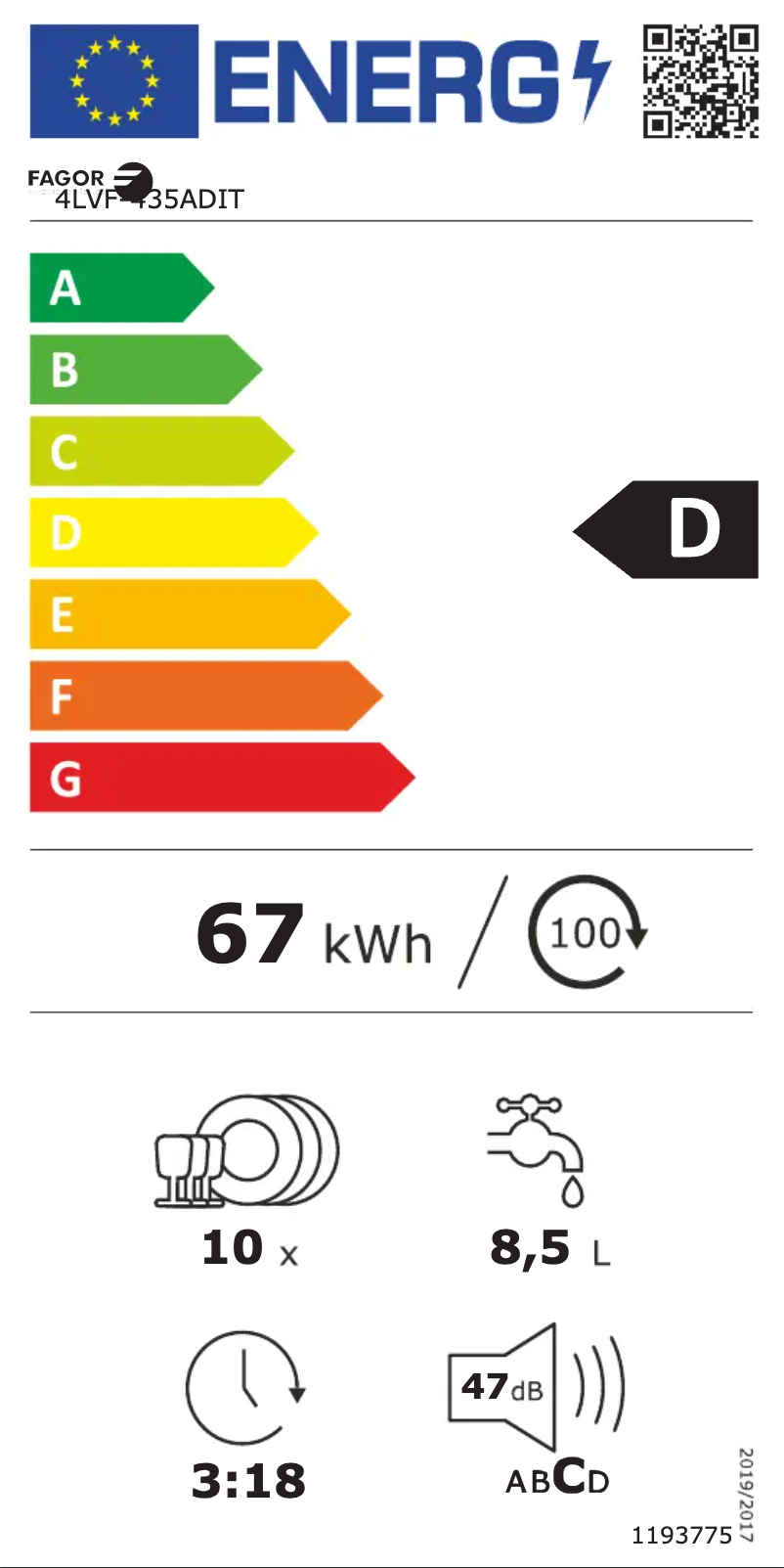 Page n°1 - Label énergétique Fagor 4LVF-435ADIT