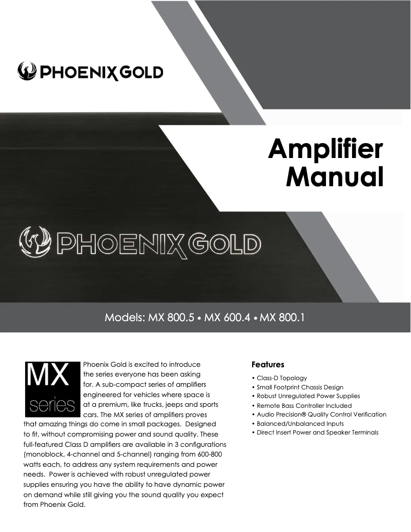 Page n°1 - Manuel utilisateur Phoenix Gold MX800.1