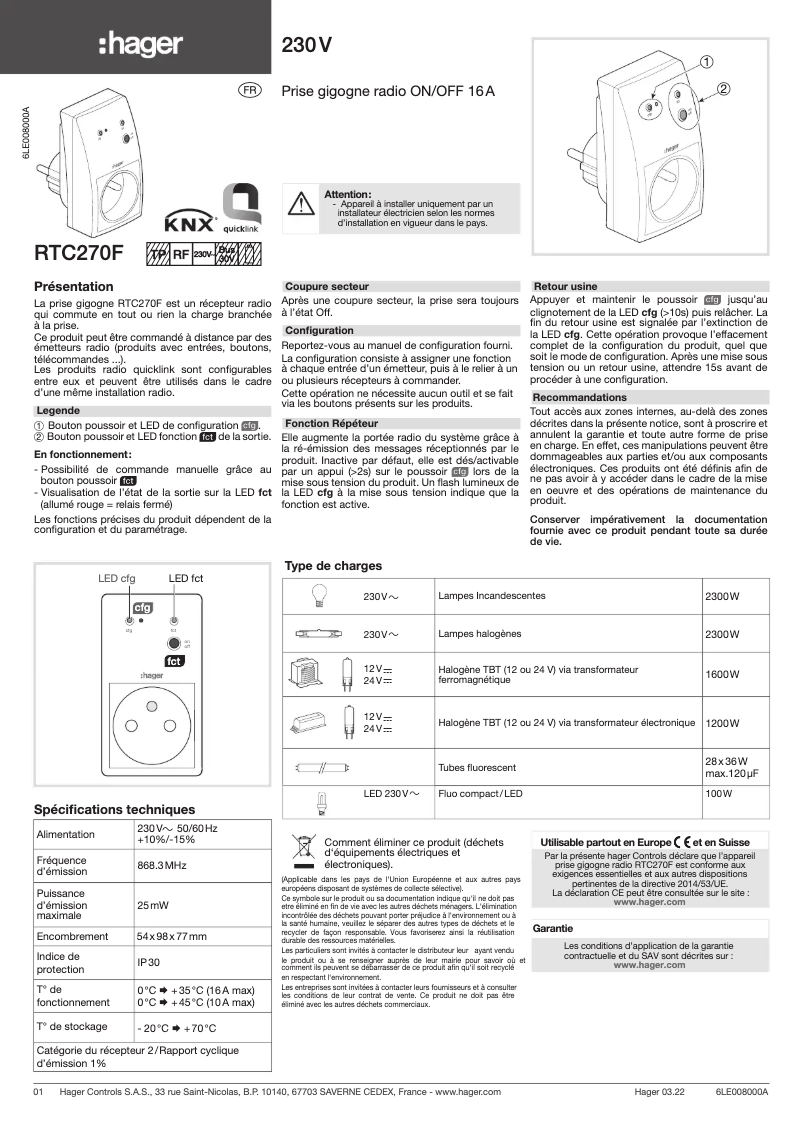 Image de la première page du manuel de l'appareil RTC270F