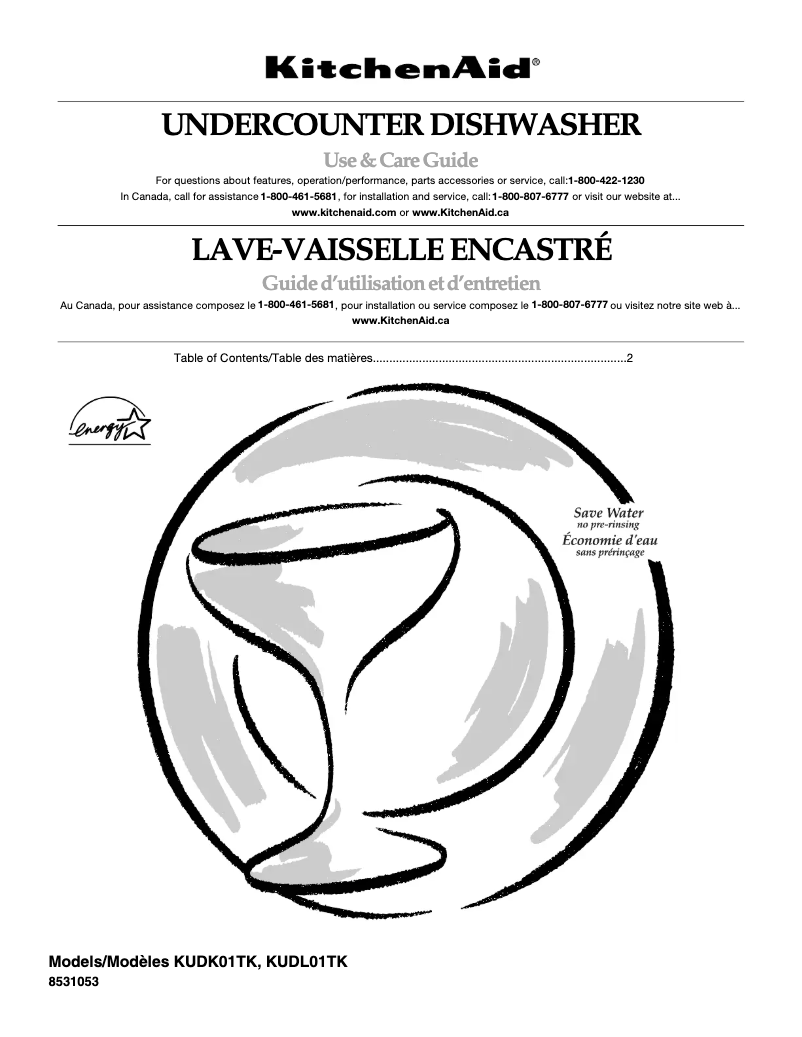 Page 1 de la notice Manuel utilisateur KitchenAid KUDK01TKBL0