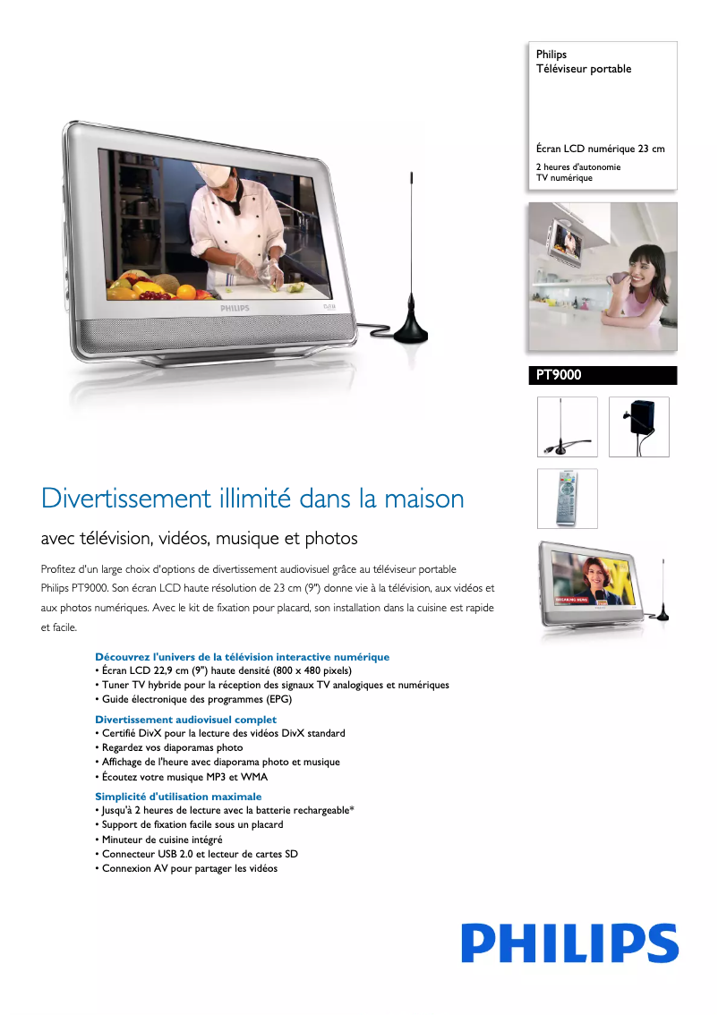 Page 1 de la notice Fiche technique Philips PT9000