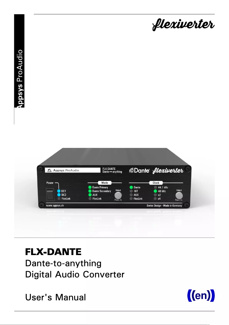 Image de la première page du manuel de l'appareil FLX-DANTE