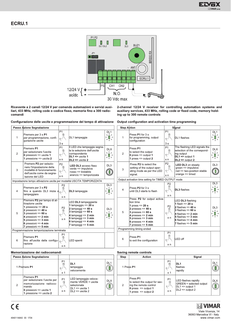 Page 1 de la notice Instructions / montage Vimar ELVOX ECRU.1