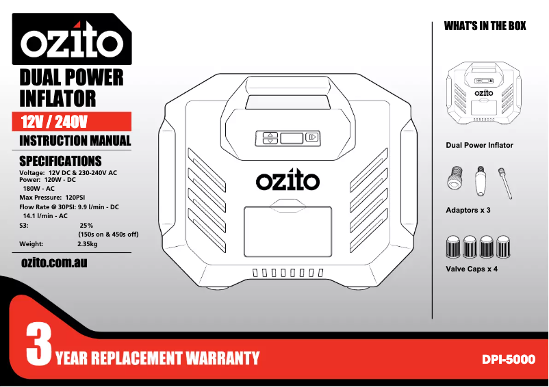 Page 1 de la notice Manuel utilisateur Ozito DPI-5000