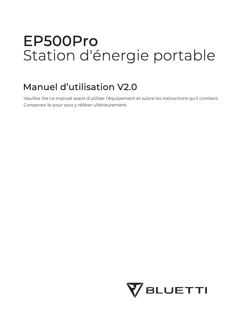 Page n°1 - Manuel utilisateur Bluetti EP500Pro