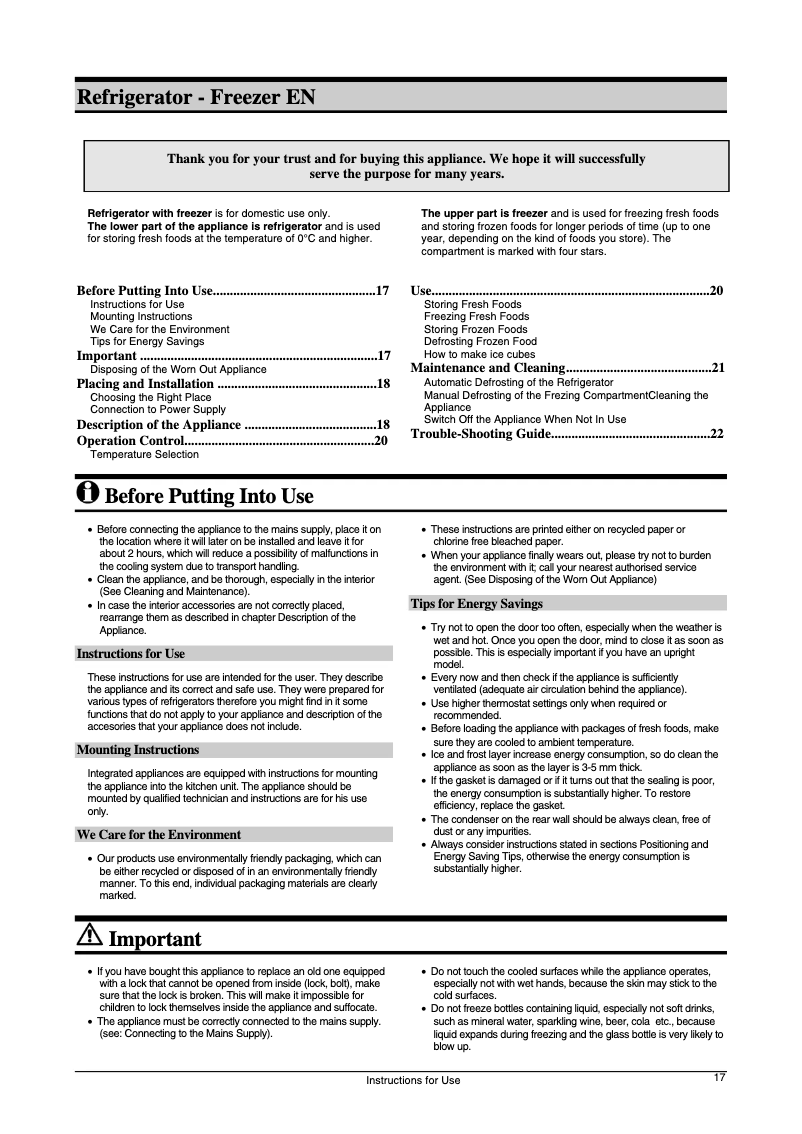 Page n°1 - Manuel utilisateur Gorenje RI1442LA