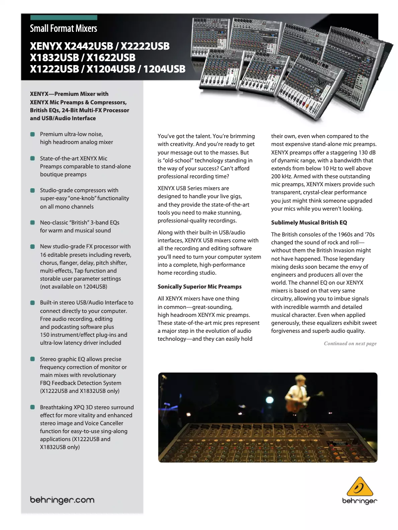 Page n°1 - Brochure Behringer Xenyx 1204USB