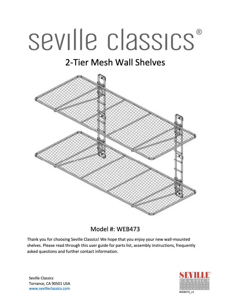 Page 1 de la notice Manuel utilisateur Seville Classics WEB473