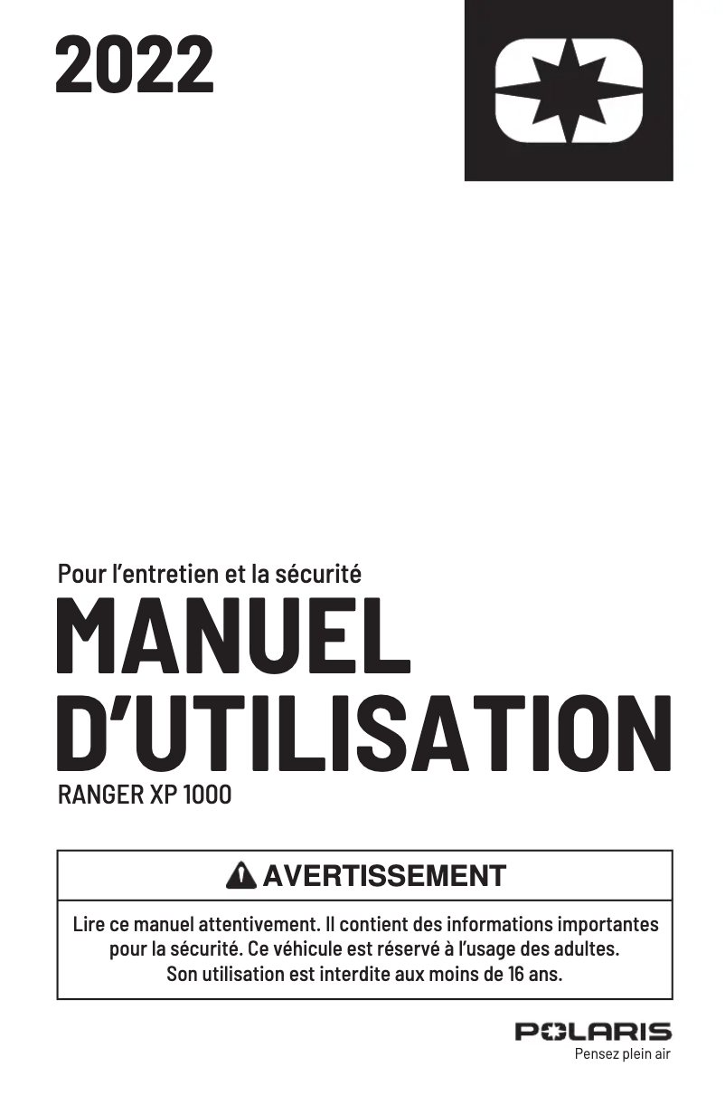 Page 1 de la notice Manuel utilisateur Polaris Ranger XP 1000 ABS (2022)