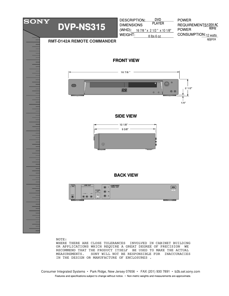 Page n°1 - Guide d'installation Sony DVP-NS315