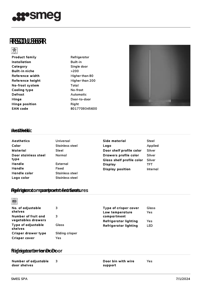 Page 1 de la notice Fiche technique Smeg RSDU36R
