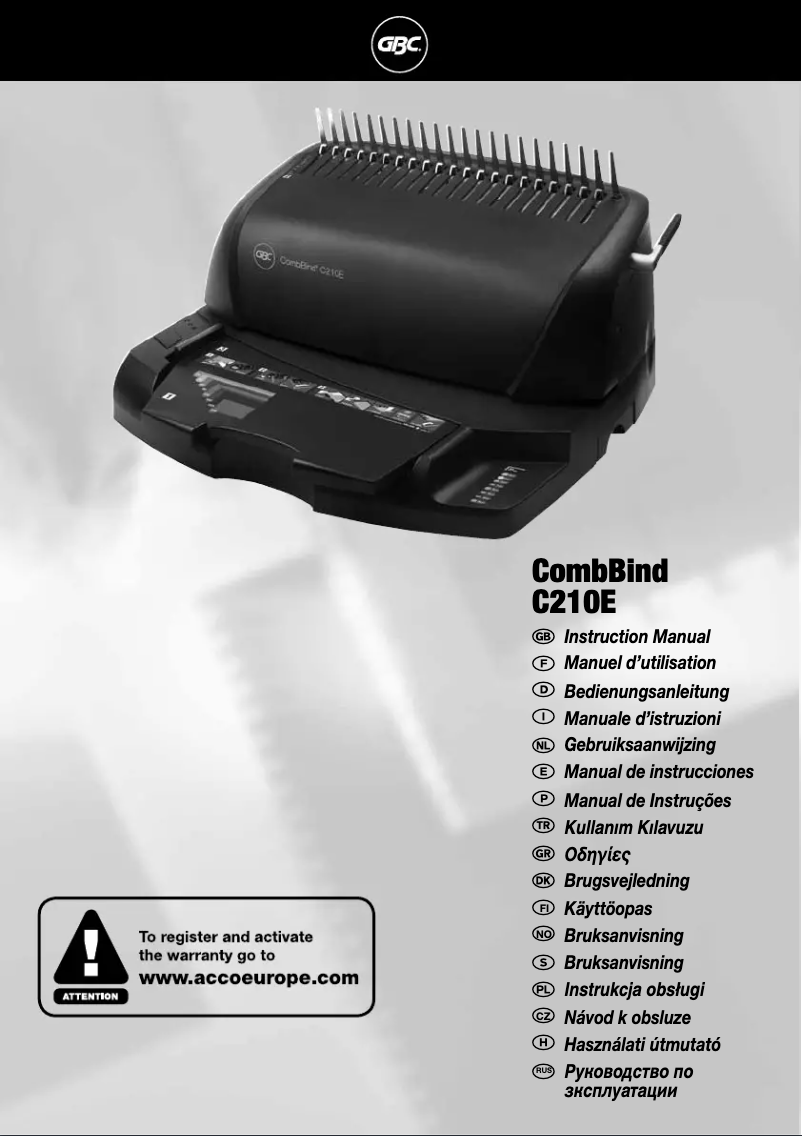 Page n°1 - Manuel utilisateur GBC CombBind C210E