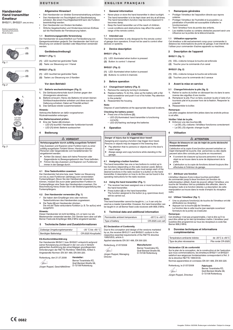 Page 1 de la notice Manuel utilisateur Berner BHS211